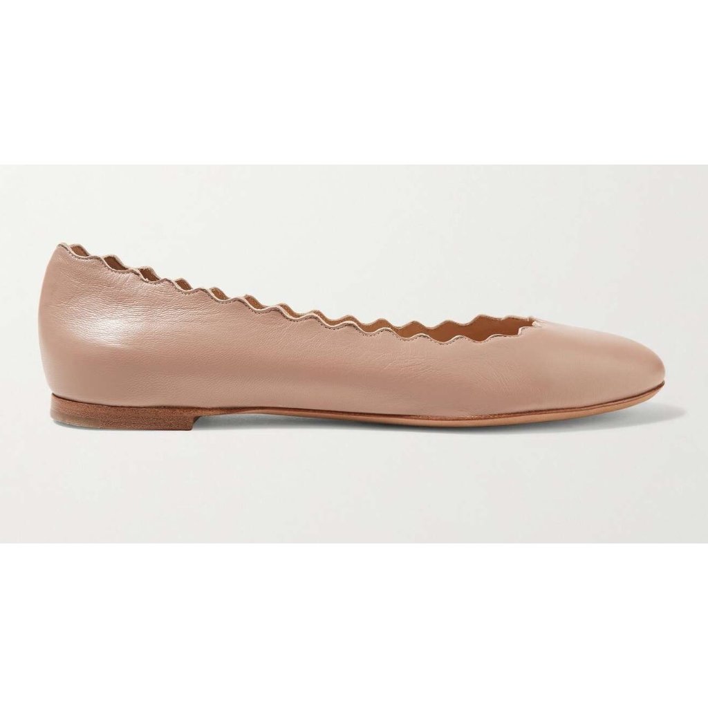 Chlo Lauren Scalloped Blush Leather Ballet Flats Size 38.5 New